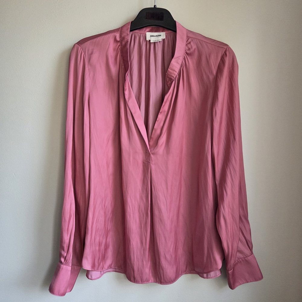 NWOT Zadig & Voltaire Tink Silky Satin Tunic Blouse Flowy Vieux Rose Pink XS